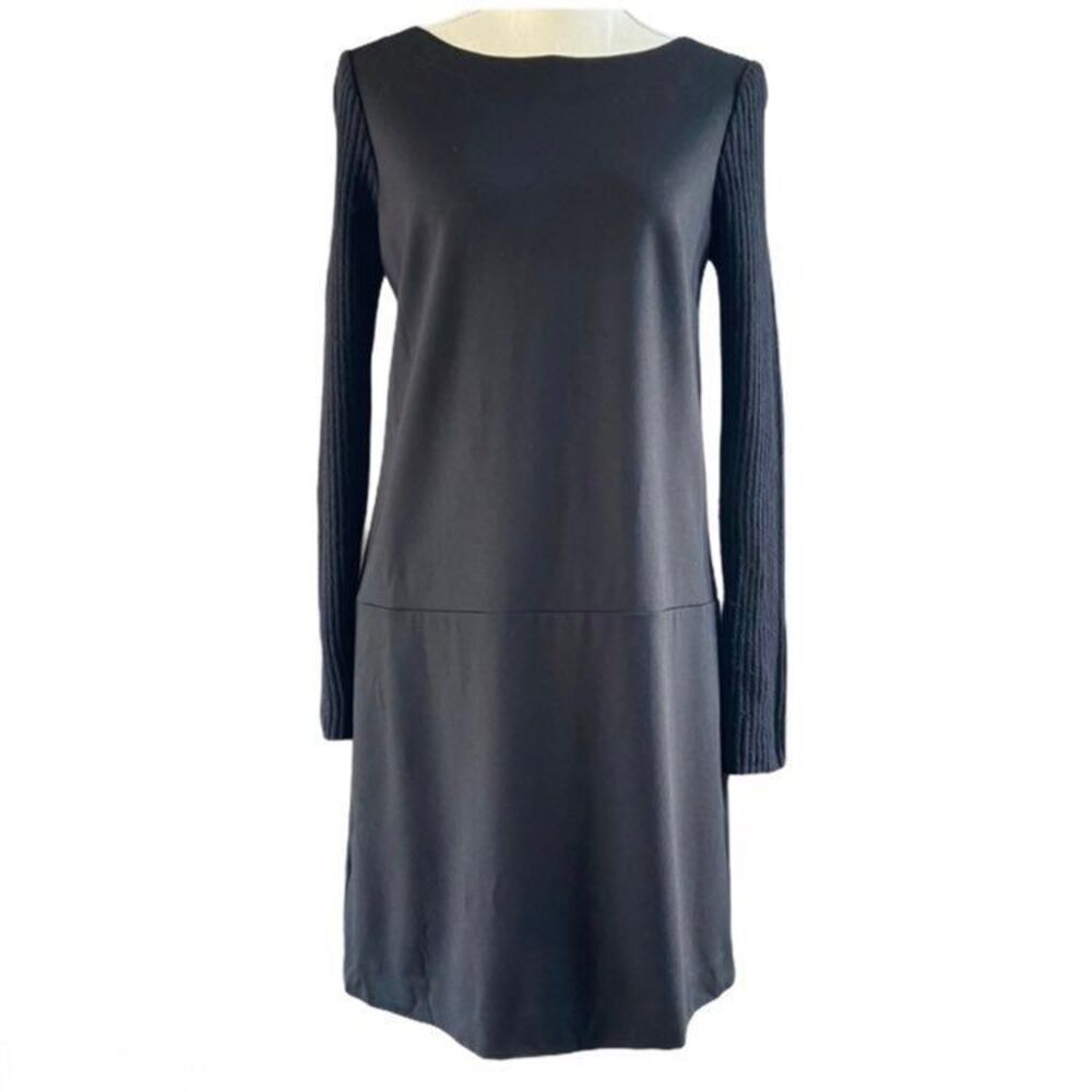 LOFT Black Drop Waist Knit Sleeve Dress